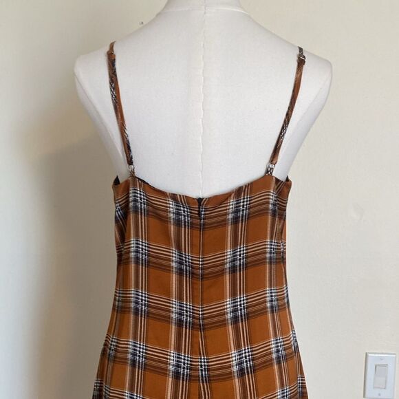 William B Burnt Orange Plaid Grunge Midi Slip Dress with Thigh Split Size Small - Picture 8 of 14